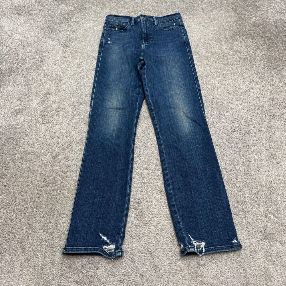 FRAME Le Sylvie Crop Edgewater Chew Straight Jeans Womens 26 Blue Distressed